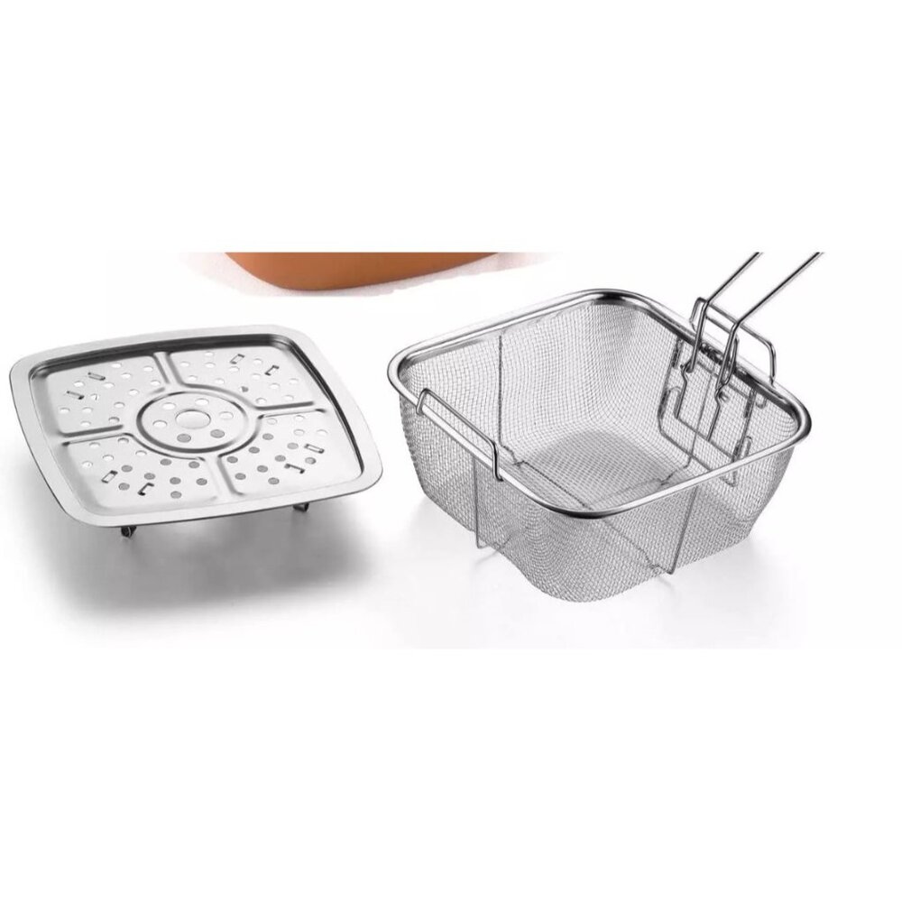 Copper Chef Deep Fry Fryer Wire Mesh Basket With Steamer Rack and Recipe Book